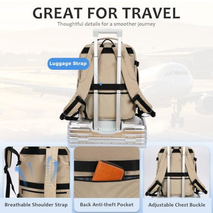 VANKEAN 50L Water- Resistant Laptop Backpack for Women College - color: Beige/Khaki, size: 50L