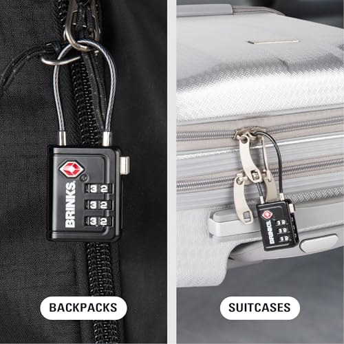 Brinks TSA Accepted Luggage Lock with 1.5" Long Cable Shackle, Black, 4Pack - color: Black, size: 1.5" Shackle