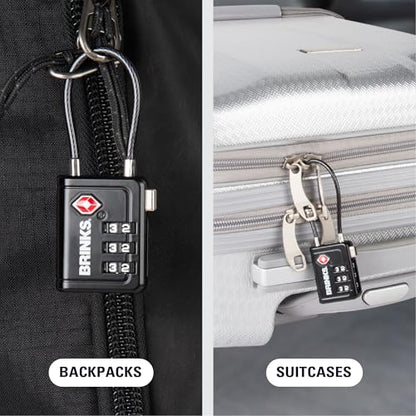 Brinks TSA Accepted Luggage Lock with 1.5" Long Cable Shackle, Black, 4Pack - color: Black, size: 1.5" Shackle
