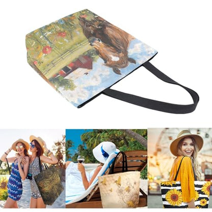 Chic Funny Cute Pattern Big Handle Extra Large Shoulder Tote Bag for Beach Travel Weekender Gym Grocery Shopping - style: Horse