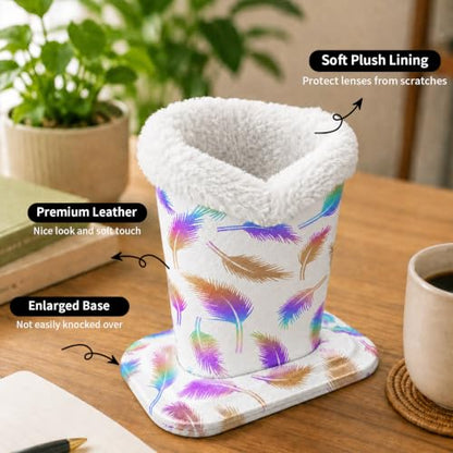 Plush Lined Eyeglasses Holder, Cute Glasses Stand for Women Kids - color: Integrated White Feather