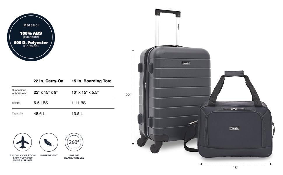 Wrangler Smart Spinner Hardside Luggage, 2 Piece Set, Dark Shadow - color: Dark Shadow, size: 2 Piece Set