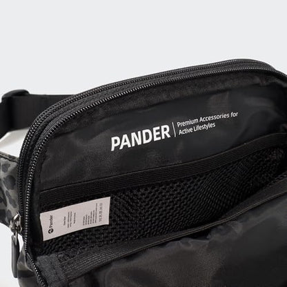 Pander Nylon Fanny Pack Belt Bag for Women with 5 Zipper Pockets - color: Grey Leopard