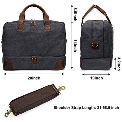 S-ZONE Mens Canvas Travel Duffel Bag Weekend Overnight Bag with Shoes Laptop Compartment 2.0 Version - color: Dark Grey