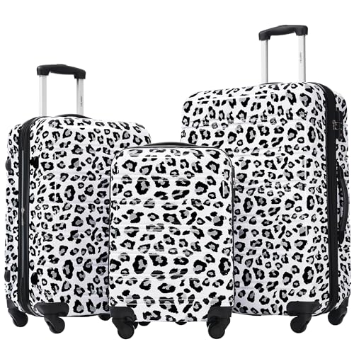 Merax Luggage Sets 3 Piece,Hardside Expandable Suitcase Set 20+24+28 IN - color: Leopard White Black, style: 3-piece Set(20/24/28)