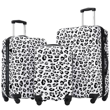 Merax Luggage Sets 3 Piece,Hardside Expandable Suitcase Set 20+24+28 IN - color: Leopard White Black, style: 3-piece Set(20/24/28)