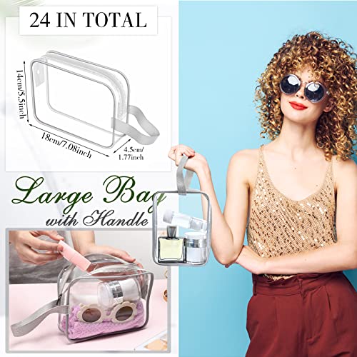 Silkfly 24 Pack Gray Clear Toiletry Bag PVC Travel Cosmetic Bag with Handle Strap Makeup Pouch with Zipper for Women Summer Vacation Salon Teacher Gift - color: Gray