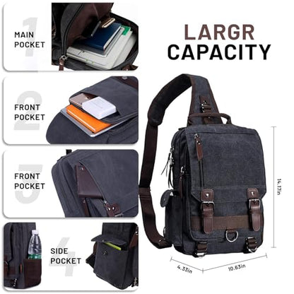mygreen Canvas Cross Body Messenger Bag Shoulder Sling Backpack Travel Rucksack - color: Khaki Green