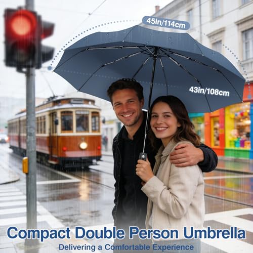 ZOMAKE Travel Umbrella Compact - 10 Ribs Portable Collapsible Umbrellas for Rain Windproof - Paraguas Automatic Small Folding Umbrella Lightweight Packable Umbrella for Women Men - color: Grey Blue