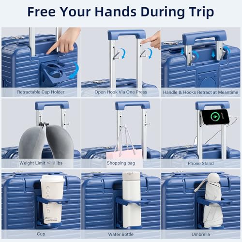 HanTrip Hard Case 28 Inch Checked Luggage with Wheels, Interstellar Blue - color: Interstellar Blue, size: Expandable 28 Inch