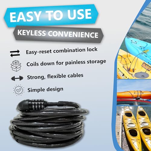 Lumintrail Long Coiled Bike Cable Lock 3/8 Inch 20ft. (4, 6, 10, 15, 20, 25, 30ft), Weatherproof Locks for Kayak, Bike, Scooter, Paddleboard, Resettable Combination Lock Anti Theft Protection - size: 20-FT