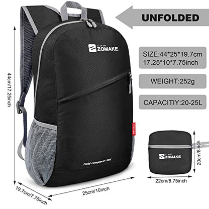 ZOMAKE Lightweight Packable Backpack 20L, Foldable Small Daypack for Hiking - color: Black