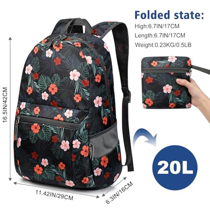 G4Free 20L Small Foldable Ultralight Waterproof Backpack for Camping Hiking Cycling Men Women - color: B-flower Black, size: 20L