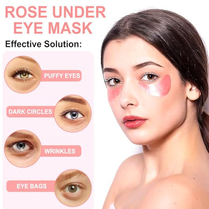 Eye Mask, 30-Pair Collagen Rose Eye Patches for Puffy Eyes and Dark Circles - color: Pink