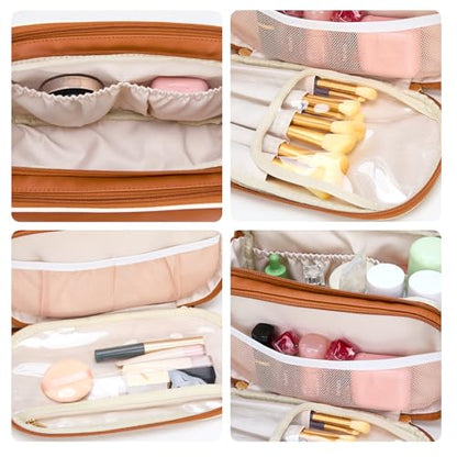 Wrangler Large Makeup Bag Travel Toiletry Bag Portable Cosmetic Bag - color: Brown-Tan