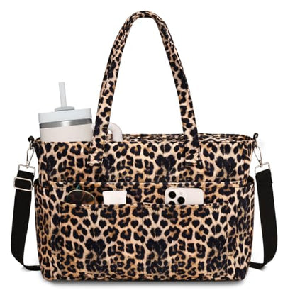 oscaurt Work Tote Bag for Women, 19 Pockets Laptop Tote, Large Teacher Tote - color: Leopard