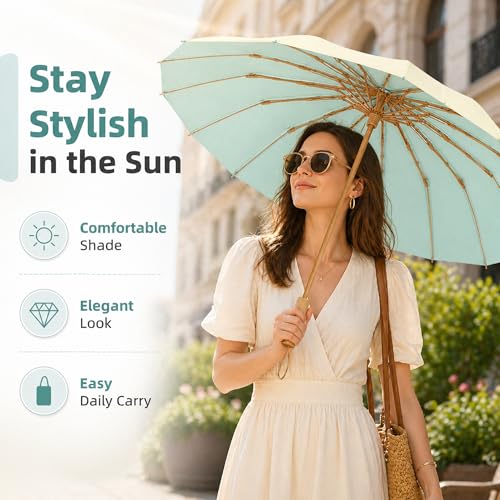 Compact Travel Umbrella with UPF 50+ UV Protection - color: Pale yellow