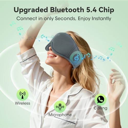 Bamboo Cotton Sleep Mask with Bluetooth Headphones, 100% Blackout, Grey - color: Gray