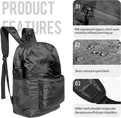 pack all 20L Lightweight Foldable Backpack, Water-Resistant Hiking Daypack - color: Black