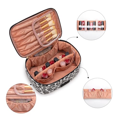 Wrangler Travel Makeup Bag 2pcs Set Cosmetic Bag with Makeup Brush Holder - color: Leopard-Black