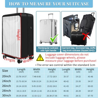 Yotako Upgraded Zippered Transparent PVC Suitcase Cover, No Disassembly Required Clear Luggage Protector for Suitcase Luggage Protector Cover 24''