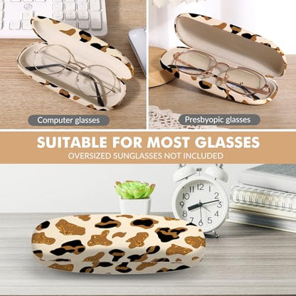 Glasses Case Hard Shell,Portable Protective Eyeglasses Case, Eyeglass Holder Box with Cleaning Cloth, for men women - color: Leopard Print 2
