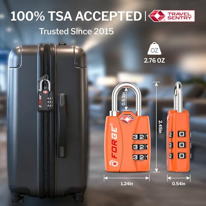 Forge TSA Approved Luggage Locks, Open Alert TSA Locks, Orange, 2 Pack - color: Orange 2PK
