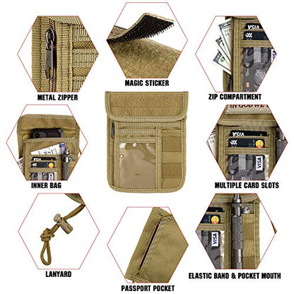 Travel Neck Wallet Tactical Passport Holder ID Card Organizer - color: Black