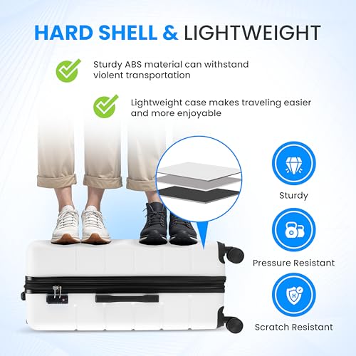 Simple Deluxe 28 Inch Hardside Carry On Luggage, Suitcase with Double Spinner Wheels & TSA Lock, Hard Shell Suitcase, Expandable Rolling Lightweight Luggage, White - color: White, size: 28 inch