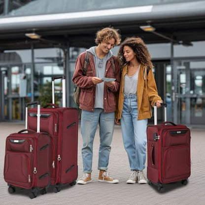 WireHot 3-Piece Softside Expandable Luggage Set, Burgundy, 20in/24in/28in - color: Burgundy