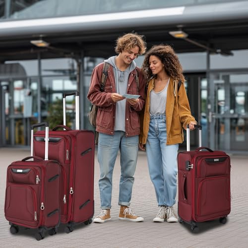 WireHot 3-Piece Softside Expandable Luggage Set, Burgundy, 20in/24in/28in - color: Burgundy