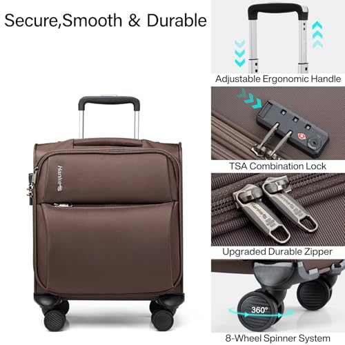 Hanke Underseat Carry On Luggage with Wheels, Small Suitcase, Rolling Bag - color: Coffee, size: 16 Inch Underseat