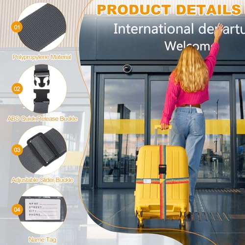 MECCANIXITY Cross Luggage Straps with Quick-Release Buckle Name ID Card Adjustable Suitcase Belt Strap for Suitcase Briefcase Backpack Travel, Gray, Pack of 2 - color: Gray