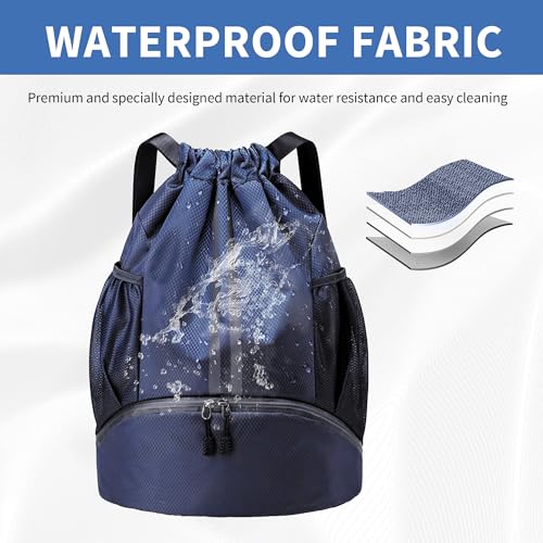 JELUTAR Drawstring Backpack Gym Bag with Shoes Pocket, Navy Blue - color: Navy Blue, size: Large