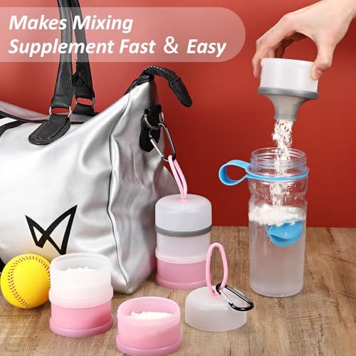 Baderke 2 Pcs Protein Powder Travel Container with Funnels Stand, Pink, White - color: Pink, White