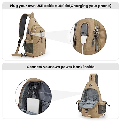 G4Free Canvas Crossbody Sling Bag with RFID Blocking for Women Men - color: Light Tan