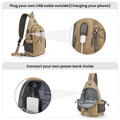 G4Free Canvas Crossbody Sling Bag with RFID Blocking for Women Men - color: Light Tan