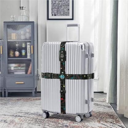 Travelkin Luggage Straps TSA Approved, Suitcase Straps with TSA Lock - color: Air Line Black