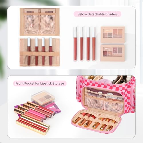 Bagmoly Large Makeup Bag, Travel Makeup Cosmetic Bag for Girls, Hotpink - color: 04-Hotpink Checkerboard, size: Medium