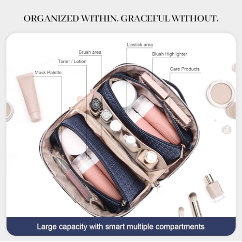 Travel Makeup Bag for Women: 3 Pcs Set Vagen Leather Cosmetic Bag - color: 02Blue