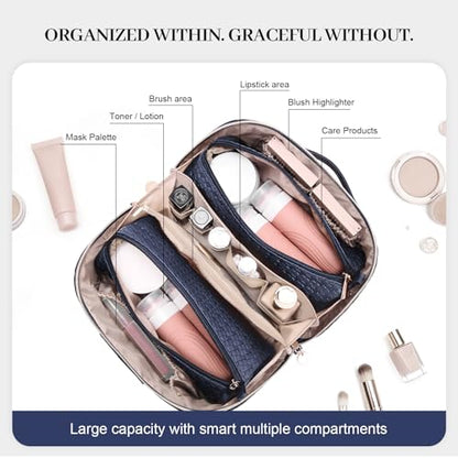 Travel Makeup Bag for Women: 3 Pcs Set Vagen Leather Cosmetic Bag - color: 02Blue