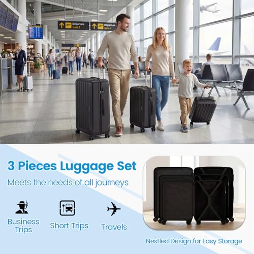 Goplus 3 Piece Luggage Set, 20/24/28 Inch Lightweight Hardshell Suitcases with 360° Spinner Wheels, Telescope Handles, Scratch-Resistant Shell for Business Family Travel (Vertical Stripe, Black) - color: Black, style: Vertical Stripe