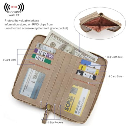 S-ZONE Small Crossbody Bags for Women Phone Purse RFID Blocking Wallet - color: Retro Grey