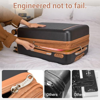 Kono Checked Suitcase 24in Expandable ABS+PC Side Handle luggage Grey/Brown - color: Grey, size: Checked-Medium 24-Inch