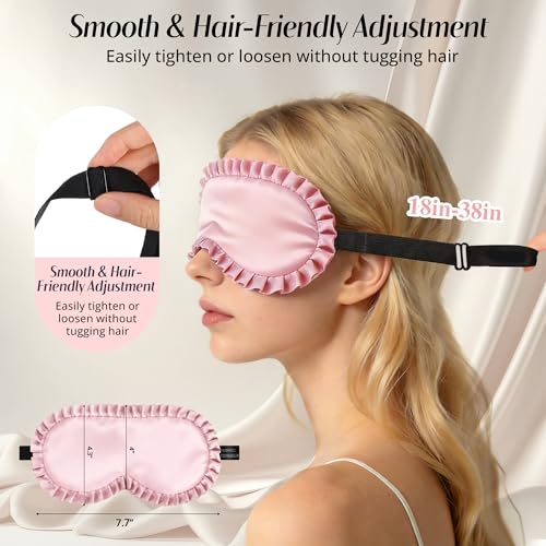 Silk Sleep Mask for Women, 100% Mulberry Silk Eye Mask for Light Blocking - color: Pinik