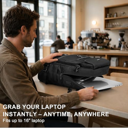 PIJUSHI Carry On Travel Backpack 35L Laptop Backpack Fits 16 inch Laptop - color: Black