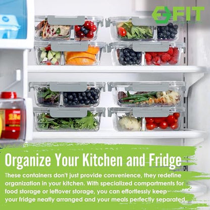 Glass Meal Prep Containers 2 & 3 Compartment, Leak-Proof Lids 32 oz 4 Pack - color: Gray (2,3 compartment - 4 pack, 32oz)
