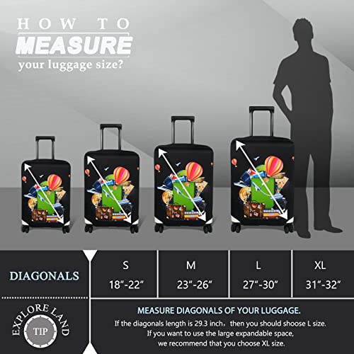 Explore Land Travel Luggage Cover Fits 23-26 inch Case (Travel, M) - color: Travel, size: M