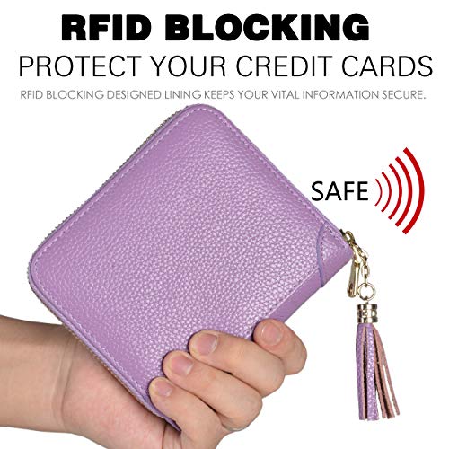 Easyoulife Womens Credit Card Holder Wallet Zip Leather Card Case RFID Blocking (Light Purple) - color: Light Purple