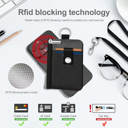 Minimalist RFID Blocking Small Wallet with ID Window,WaterResistant Zip Id Case Wallet with Lanyard Keychain for Cards,Cash,Travel,Women,Men (Black/DarkGrey) - color: Black/DarkGrey